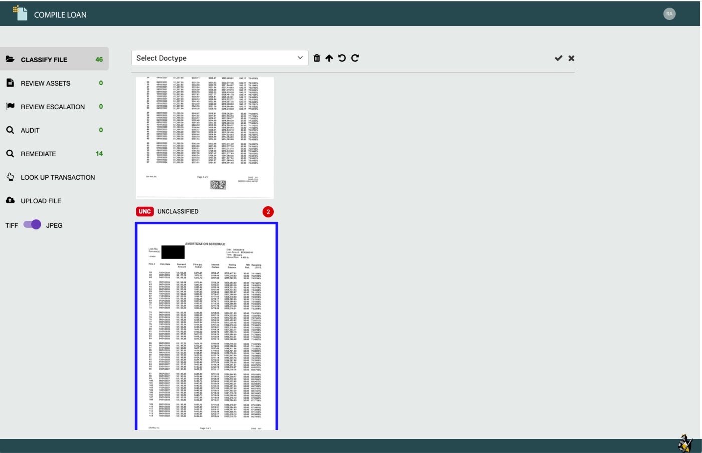 The original Compile Loan classification interface operators had to work with.
