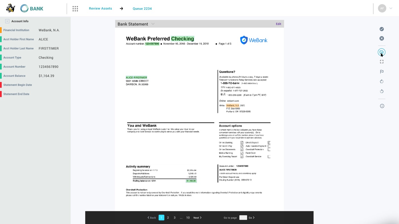 Redesigned Data Extract — inline correction of an extracted value.