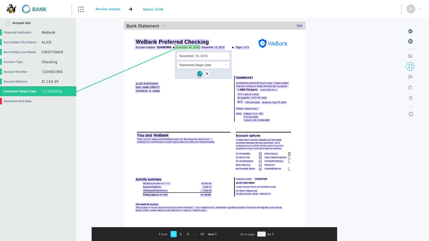 Redesigned Data Extract — page scanning with highlighted extractions.
