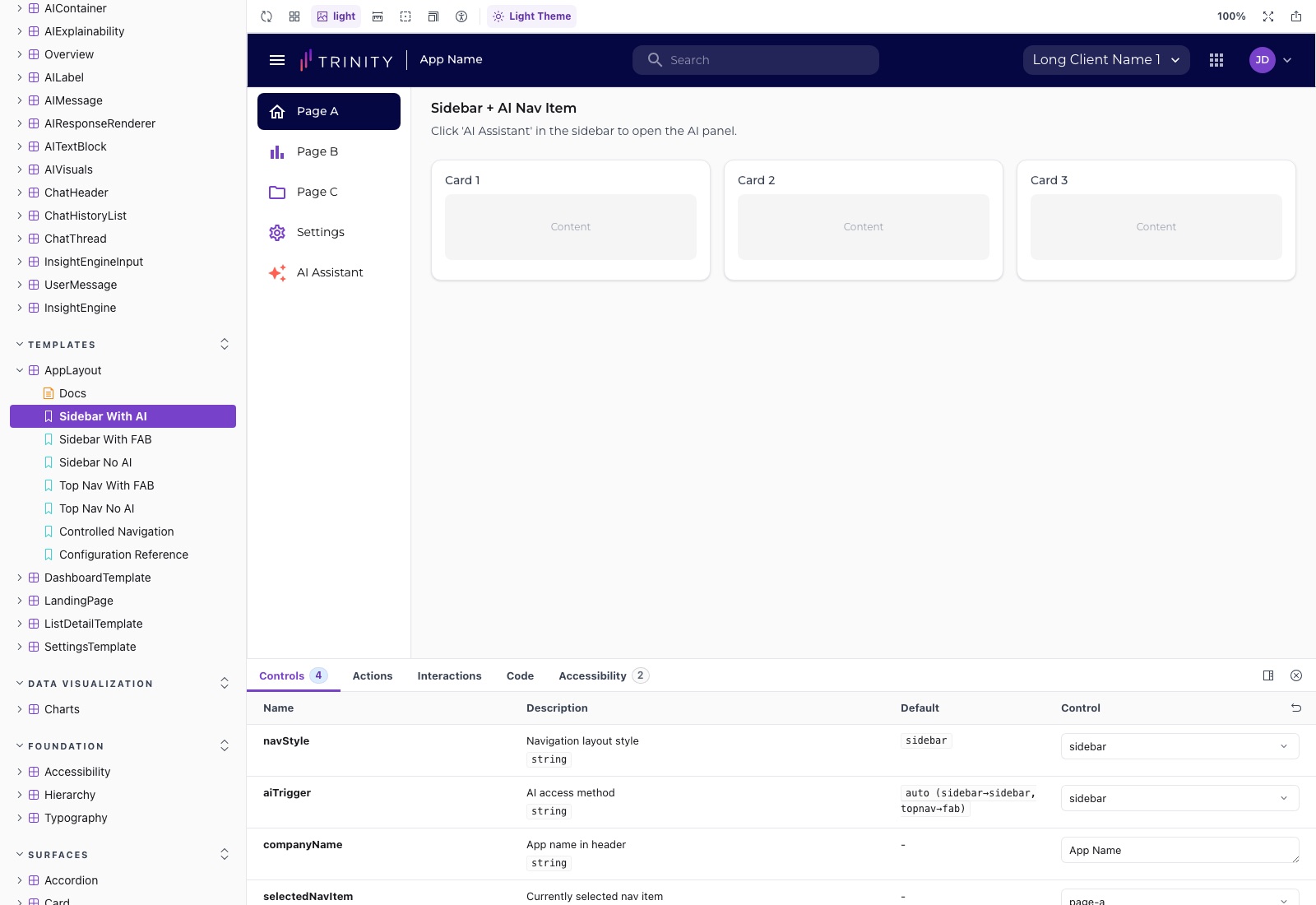 AppLayout template with the AI sidebar — the application shell product teams start from.