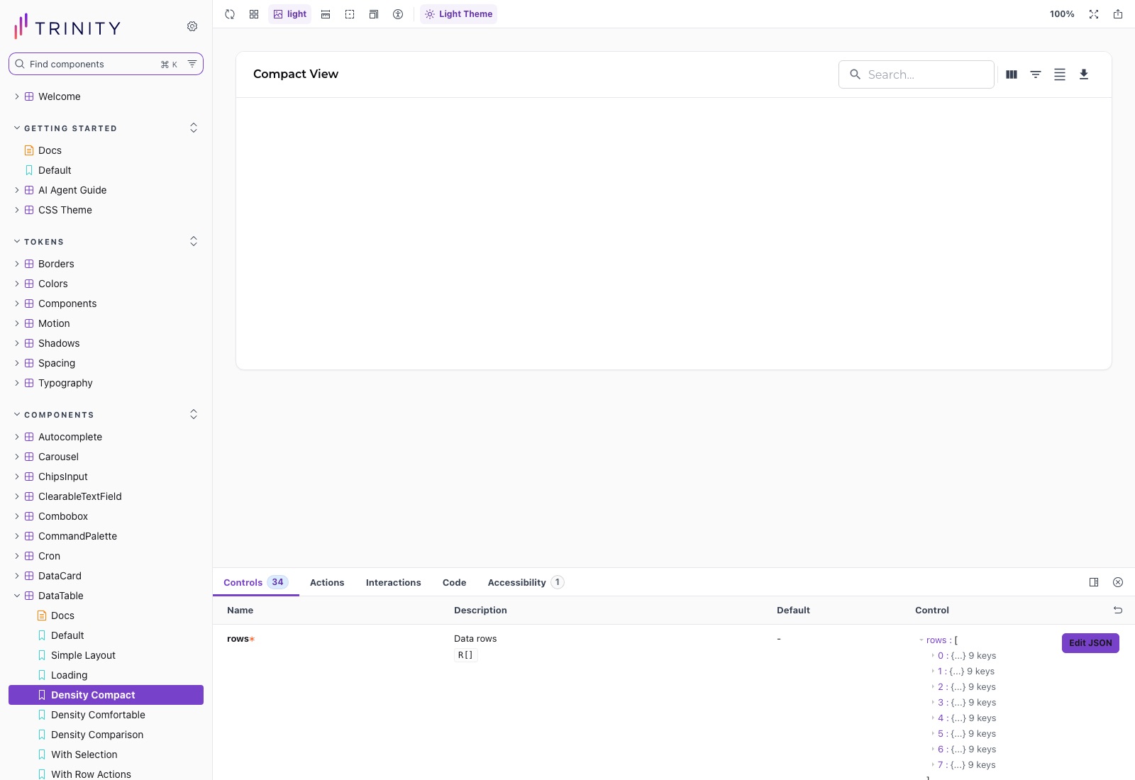 DataTable in compact density — one of three density modes built for how enterprise teams read tables.