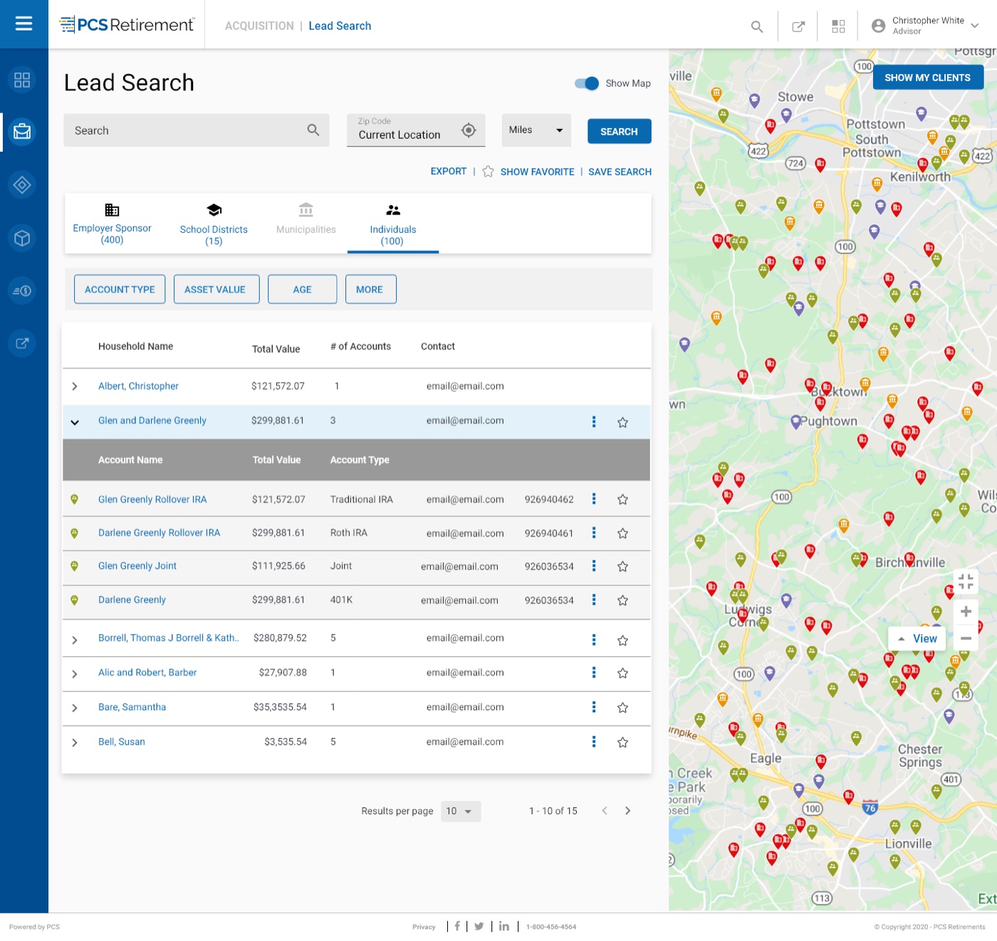 Acquisition — geolocated plans over a map