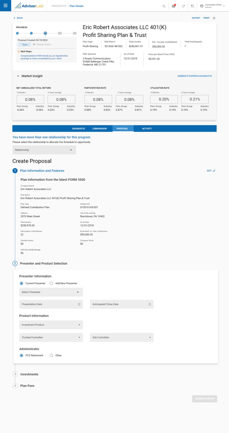 Acquisition — plan report