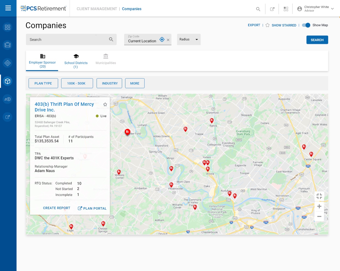 Client Management — client activity plan and map
