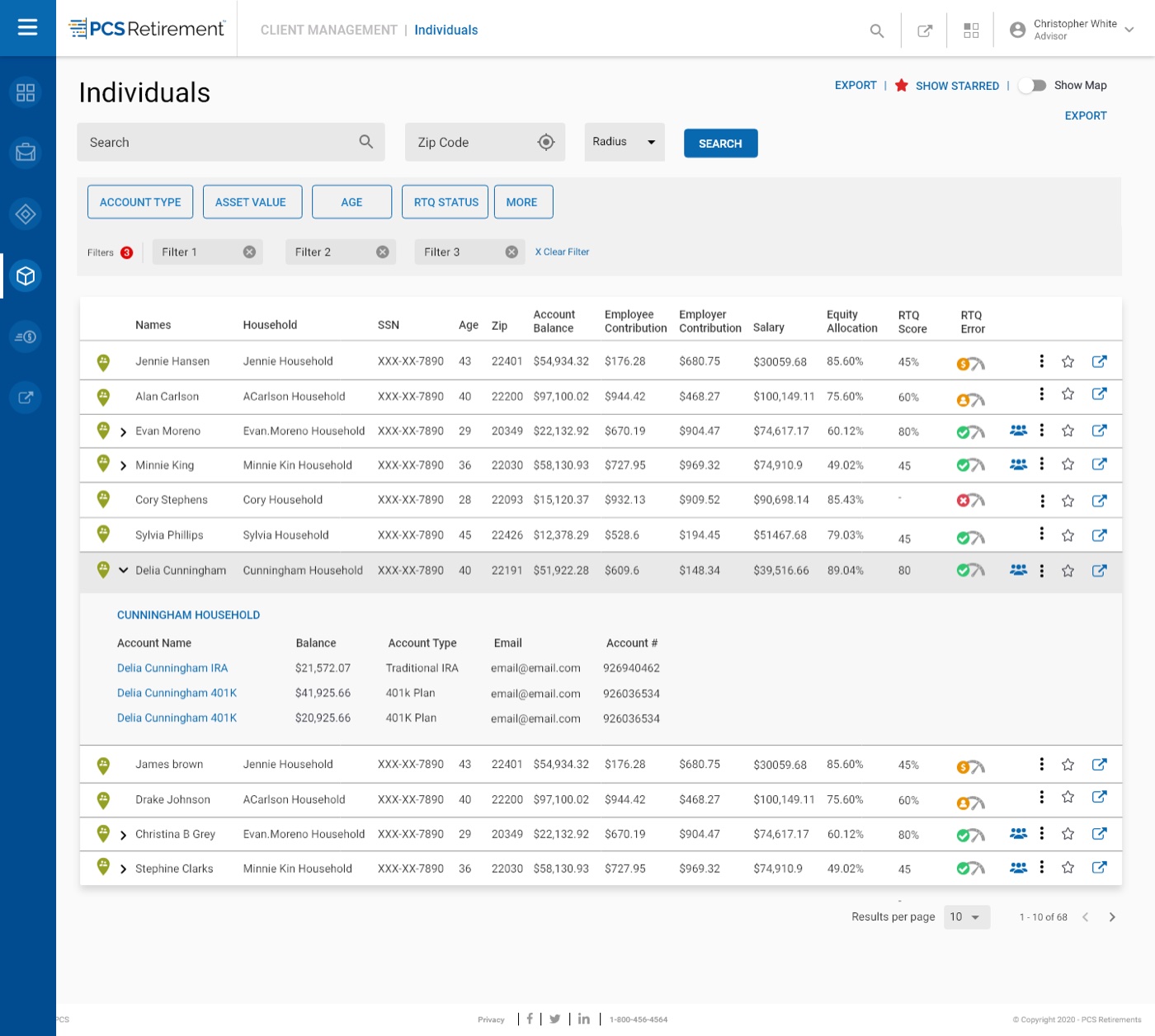 Client Management — client search