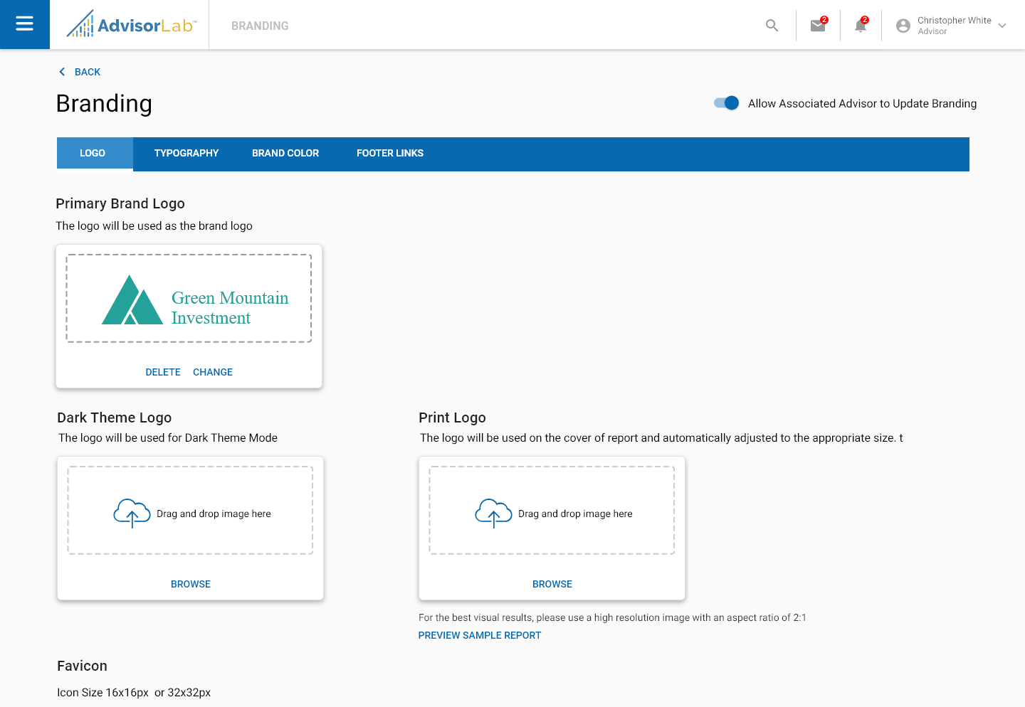 Animated demo of the white-label branding system theming the portal.