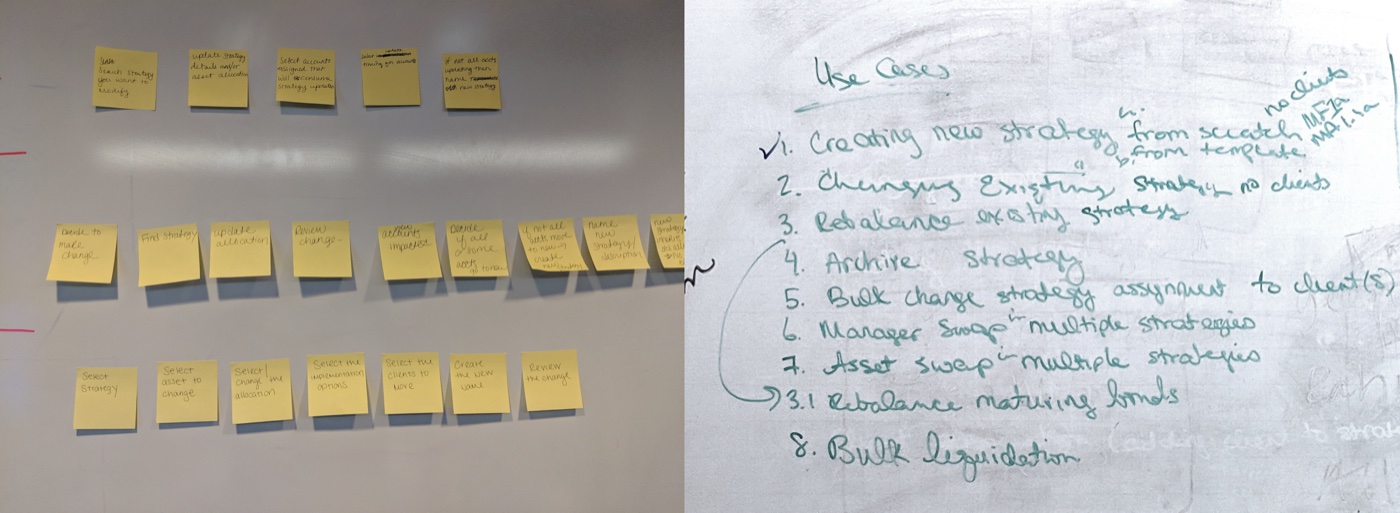 Journey mapping workshop — sticky notes and handwritten notes