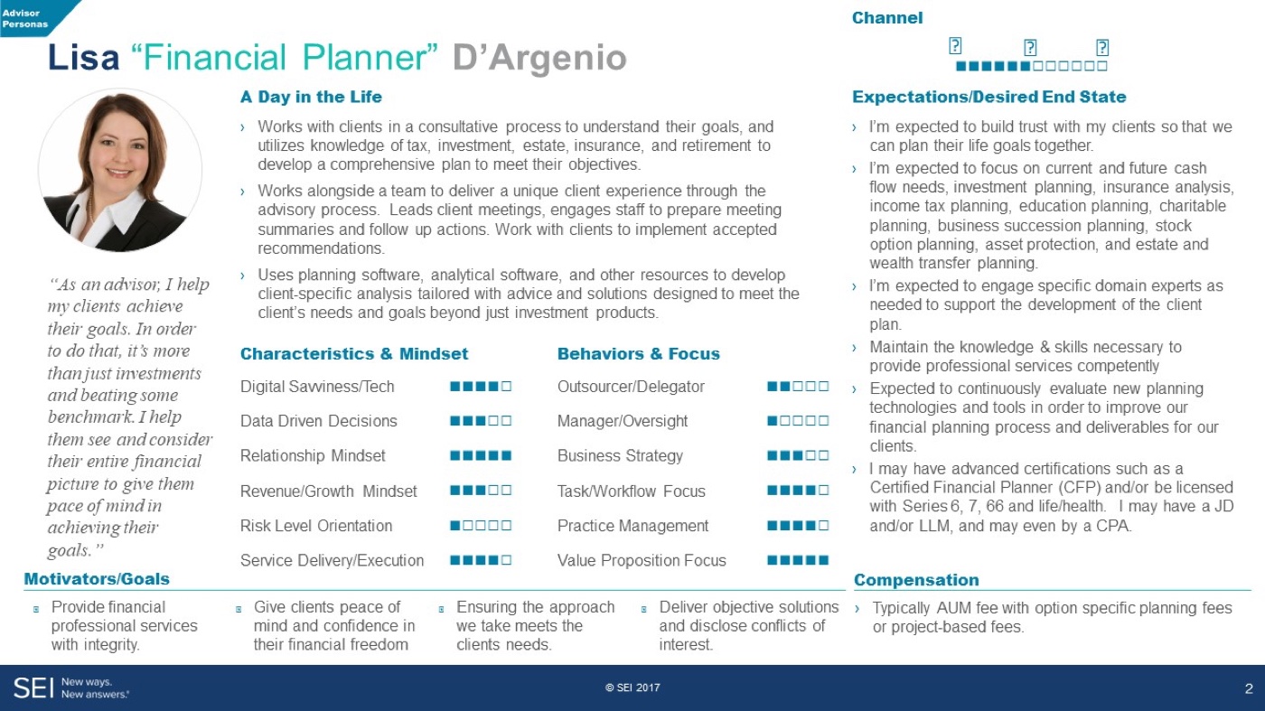 Proto-persona — Lisa, Financial Planner
